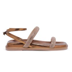 Sandália Papete Tiras Brilho Bronze - 400 - D4 - Calçados Em Casa