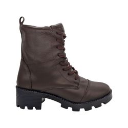 Bota Coturno Feminino em Couro Café - 300 - Calçados Em Casa