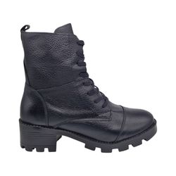 Bota Coturno Feminino em Couro Preto - 300 - Calçados Em Casa