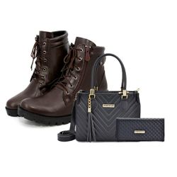 Kit Coturno Café, Bolsa Média e Carteira Metalassê... - CALMARIASHOP