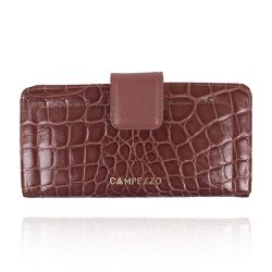 Clutch Grande Couro Marrom Croco - CAMPEZZO