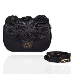 Bolsa Andy Couro Preto Flowers - CAMPEZZO