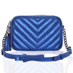 Bolsa Mini Lobby Couro Azul Royal Metalizado - CAMPEZZO