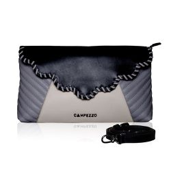 Bolsa Tilda Couro Pelica de Cabra Preto c/ Cinza e Off White - CAMPEZZO