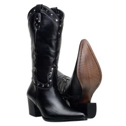 Bota Country Feminina Texana De Bico Fino Couro Cor Preta - 3061-preto - CAPELLI BOOTS