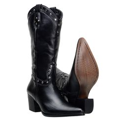 Bota Country Feminina Texana De Bico Fino Couro Cor Preta - 3061-preto - CAPELLI BOOTS