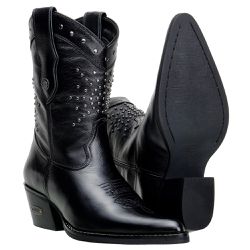 Bota Feminina Country Cano curto Em Couro Nobre Preto - 3174 - CAPELLI BOOTS