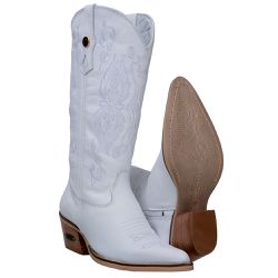 Bota Feminina Texana Bico Fino Cor Branca Em Couro Legitimo Bordada - ... - CAPELLI BOOTS