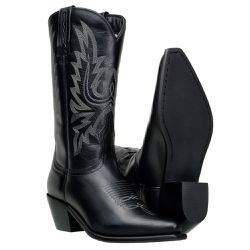 Bota Feminina Texana Cano Médio Em Couro Preto Com Bordados - 4500-pre... - CAPELLI BOOTS