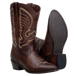 Bota Texana Feminina Cano Médio Em Couro Legítimo Fóssil Café Bordada ... - CAPELLI BOOTS