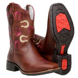 Bota Country Feminina Cano Médio Com Bordados Ferradura Couro Havana -... - CAPELLI BOOTS