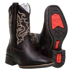 Bota Infantil Bico Quadrado Em Couro Nobre Cor Fóssil Café Bordado Neu... - CAPELLI BOOTS