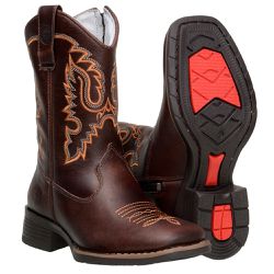 Bota Infantil Masculina Em Couro Legitimo Cor Fóssil Café Bordados Lar... - CAPELLI BOOTS