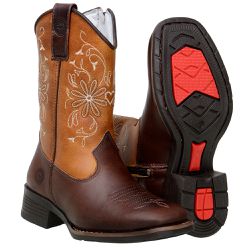 Bota Feminina Infantil Couro Nobra Cor Café e Castor Bordada - 580 - CAPELLI BOOTS
