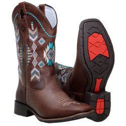 Bota Feminina Country Em Couro Nobre Café Cano Médio Bordado Verde - 5... - CAPELLI BOOTS