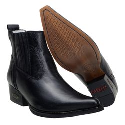 Botina Country Masculina De Bico Fino Em Couro Nobre Preto - 7400-pret - CAPELLI BOOTS