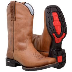 Bota Texana Masculina Cano Liso Em Couro Nobre Castor - 8074-CastorL - CAPELLI BOOTS