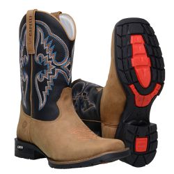 Bota Masculina Country Em Couro Nobre Tabaco e Preto Bico Quadrado - 8... - CAPELLI BOOTS