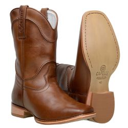 Bota Masculina 100% Couro Nobre Pinhão Com Solado De Couro - 8204 - CAPELLI BOOTS