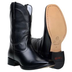 Bota Texana Masculina Couro Legitimo Preto Com Solado De Couro - 8204-... - CAPELLI BOOTS