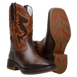 Bota Texana Masculina Cano Médio Com Laser Em Couro Café - 8255-café - CAPELLI BOOTS