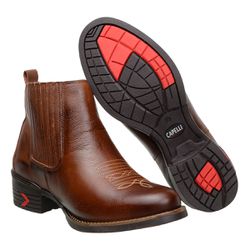 Botina Masculina Toda Em Couro Legítimo Cor Pinhão - 869-Pinh - CAPELLI BOOTS