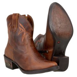 Botinha Feminina Cano Curto Country Em Couro Com Bordado - 2008-Castor - CAPELLI BOOTS