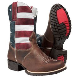 Bota Texana Masculina Bandeira Estados Unidos Couro Café - 4030 - CAPELLI BOOTS