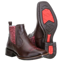 Botina Feminina 100% Couro Legítimo Com Elástico Floral - 472-caferosa... - CAPELLI BOOTS