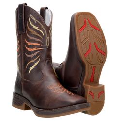 Texana Masculina Bordada 100% Em Couro Legítimo Bico Quadrado - 8207 - CAPELLI BOOTS