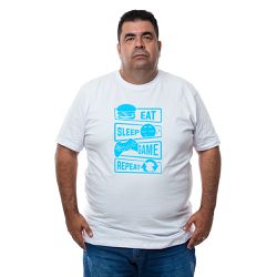 Camiseta Plus Size - Desenho Eat Sleep Game Repeat... - CAPITÃO PIRATA