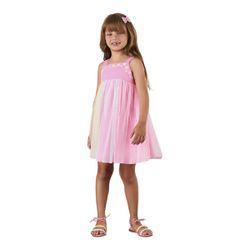 VESTIDO INFANTIL MON SUCRÉ ROSA E TULE COLORIDO 31... - CARAMELADA KIDS