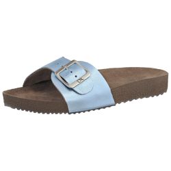 Sandália Ox Couro Metalizado Cor Azul Laser - Ox.Acessórios