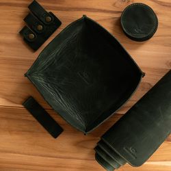 Kit Escritório com Mousepad Couro Verde Rústico