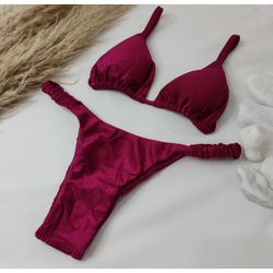 Conjunto Frufru Vinho Canelado - CARIOKAS MODA PRAIA