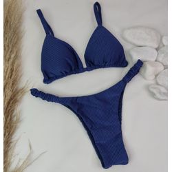 Conjunto Frufru Azul Marinho Canelado - CARIOKAS MODA PRAIA