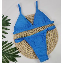 Conjunto Ivy Azul Canelado - CARIOKAS MODA PRAIA