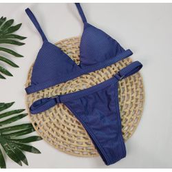 Conjunto Ivy Azul Marinho Canelado - CARIOKAS MODA PRAIA