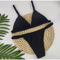 Conjunto Ivy Preto Canelado - CARIOKAS MODA PRAIA