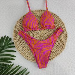 Conjunto Liz Zebra Rosa Com Laranja - CARIOKAS MODA PRAIA
