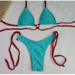 Conjunto Manu Azul Piscina Trilobol Com tiras cobre - CARIOKAS MODA PRAIA