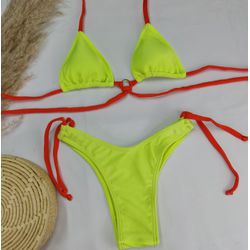 Conjunto Manu Amarelo Neon trilobal Com Tiras Laranja - CARIOKAS MODA PRAIA
