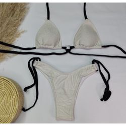 Conjunto Manu Lurex Branco White com Tiras Preto - CARIOKAS MODA PRAIA