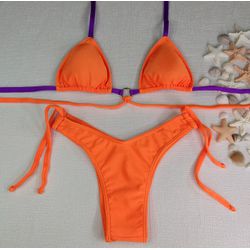 Conjunto Manu Laranja Neon mix de tiras Roxa/laranja - CARIOKAS MODA PRAIA