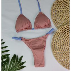 Conjunto Summer Rose com tiras azul trilobal - CARIOKAS MODA PRAIA