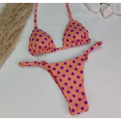 Conjunto Summer Poá Lilás Com Pêssego - CARIOKAS MODA PRAIA