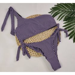 Conjunto Top Faixa Listrado Lilás - CARIOKAS MODA PRAIA