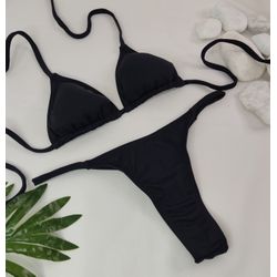 Conjunto Fio Dental Preto Liso - CARIOKAS MODA PRAIA