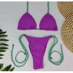 Lacinho Summer Listrado Roxo com Tira Verde - CARIOKAS MODA PRAIA