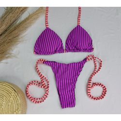 Lacinho Summer Listrado Roxo com Tira Pêssego - CARIOKAS MODA PRAIA